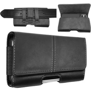 Wireless City X-Large Phone Holster for Men & Women, Horizontal Belt Clip & Loop Cell Phone Pouch, Magnetic Closure Phone Belt Holder Fits iPhone 17/16/15/14/13/12 Pro Max & Large Smartphones (Black)