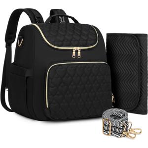 Diaper Bag Backpack, 4 in 1 Convertible Baby Travel Backpacks, Diaper Bag with Changing Pad Diaper bag, Baby Bag for Mom, Insulated Pockets, Stroller Straps, Black