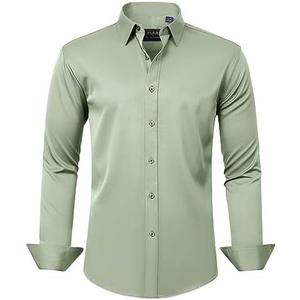 J.VER Men's Dress Shirts Solid Long Sleeve Stretch Wrinkle-Free Formal Shirt Business Casual Button Down Shirts, L