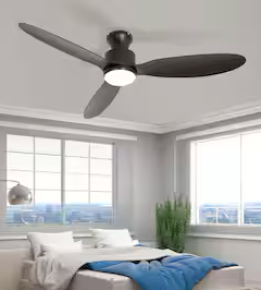 52in Quiet Ceiling Fan with LED Light DC motor Large Air Volume Remote Control 3 Solid Wood Blades,Ceiling Fan for Kitchen Bedroom Dining room Patio