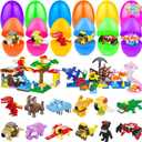 24 Pack Large Easter Eggs Filled with Stem Building Toys for Kids Easter Basket Essential 12 In 1 Sea Animals & Tropical Rainforest Building Blocks Basket Stuffers Fillers Boys Eggs Hunt Party Favor