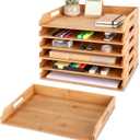 AceOrbit 6 Pcs Stackable Paper Tray Bamboo Wood Desk Organizer Letter Tray 6 Tier Wooden File Organizer Desk Shelf for Documents, Letter Sorter, Envelopes and Magazine Holder