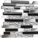 Blujellyfish Glass Metal Tiles Art Mosaic Silk Black Crystal Glass Chrome Silver Steel Accent Wall Border Kitchen Bath Backsplash Tile TSTNB12 (5 Square Feet)