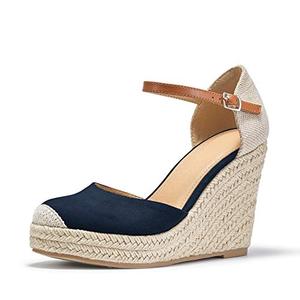 FISACE Womens Summer Espadrille Heel Platform Wedge Sandals Ankle Buckle Strap Closed Toe Shoes 9