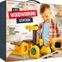 Dan&Darci 4 in 1 Woodworking Station for Kids - Wood Building Projects Kit for Boys - Real Construction Tools Sets - Boy Tool Set - Gifts Age 8 Year Old - Cool STEM Toys Kits Birthday Gift Ideas