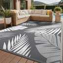 GENIMO Outdoor Rug 8' x 10' Waterproof for Patios Clearance, Reversible Plastic Straw Camping Rug Carpet, Large Area Rugs Mats for RV, Picnic, Backyard, Deck, Balcony, Porch, Beach, Grey&White