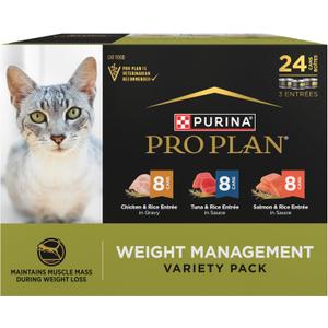 Purina Pro Plan Adult Weight Management Variety Pack Entrees in Gravy Wet Cat Food 3 Ounce (Pack of 24)