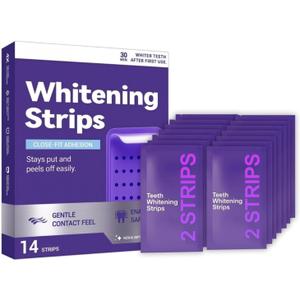 Purple Teeth Whitening Strips, 14 Strips, Gentle Daily Stain Reduction & Natural Shine, Portable On-The-Go for Home & Travel