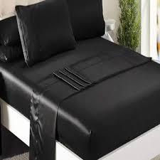 Niagara Sleep Solution Queen Grey Bed Sheet Set 4 Pieces Silky Smooth Bridal Satin Deep Pocket Fitted, Flat, 2 Pillow Cases Wrinkle Stain, Fade Resistant (Black Satin, Queen)