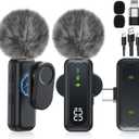 Wireless Mini Microphone for iPhone  Magnetic Clip Mini Mic with 100% Battery Display, Noise Reduction, Plug & Play, Compatible with iOS/Android  for Video Recording YouTube Tiktok