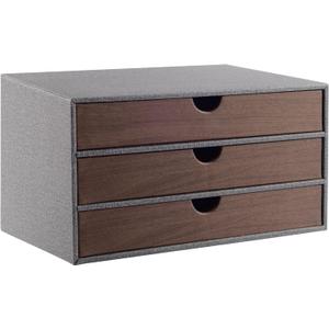 Cloth-effect Faux Leather Desk Organizer File Cabinet Executive Office Supplies Desktop Filing A4 Contract Document Stackable Storage Box with 3 Drawers (Grey)