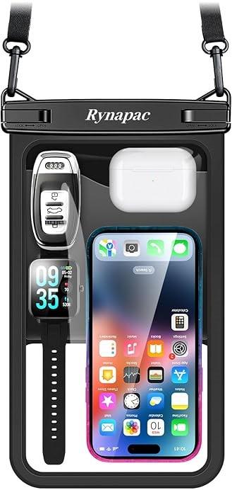 Rynapac 1 Pack Waterproof Phone Pouch - 10in Waterproof Phone Case with Lanyard, IPX8 Cell Phone Dry Bag Beach Cruise Ship Essentials for iPhone 17 16 15 Pro Max, Galaxy S25 S24 Ultra