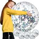 Civaner 6 Pcs Summer Silver Inflatable Glitter Beach Balls 24 Inch Large Sparkly Confetti Pool Balls Clear Floatable Blow up Swimming Water Balloon Toys for Wedding Baby Shower Birthday Party Favor
