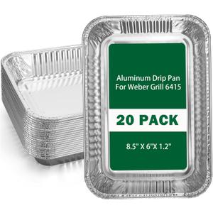 Grill Drip Pans Compatible Weber 6415-20 Pack Grill Accessories for Weber Spirit, Genesis, Traveler, Q Series, Disposable Aluminum Foil Pans Grease Tray Liners 8.5" X 6"
