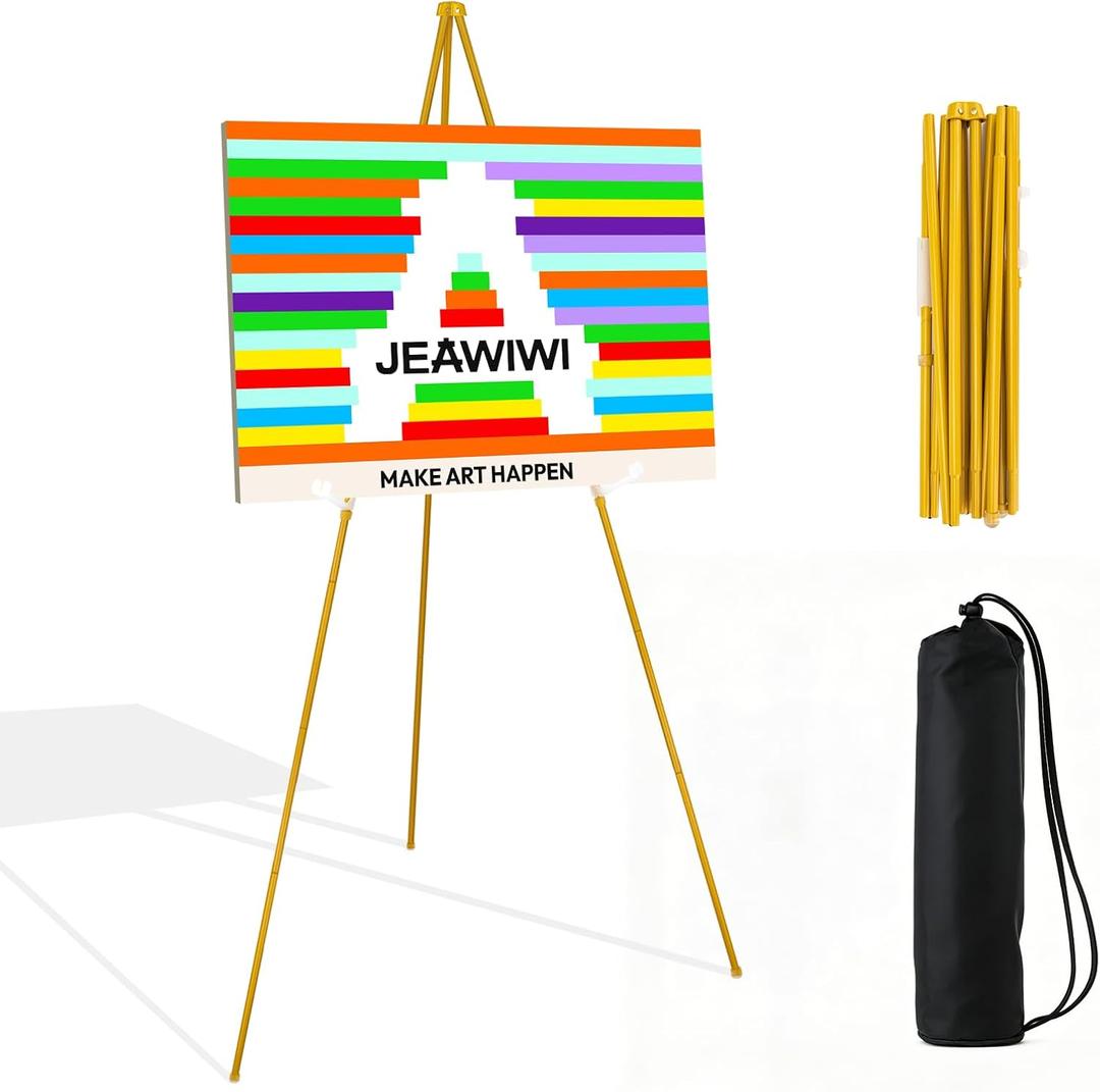 JEAWIWI 1PCS Golden Easel Stand for Wedding Sign Stand, 66 Inch Adjustable Metal Easels for Display, Portable Folding Easel for Wedding, Display Show, Arts, Poster with Portable Bags