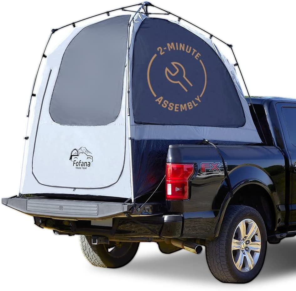 Fofana Truck Bed Tent - Quick & Easy Automatic Setup for Mid Size Pickup - Camper Shell & Truck Camping Accessories, Gray