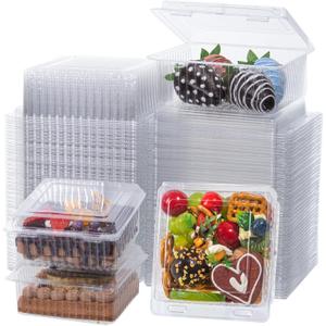 50PCS 4x4x2 Inches Clamshell Take Out Containers Boxes Charcuterie Boxes with Clear Lids Bakery Boxes Pie Boxes Cookies Boxes Treat Boxes