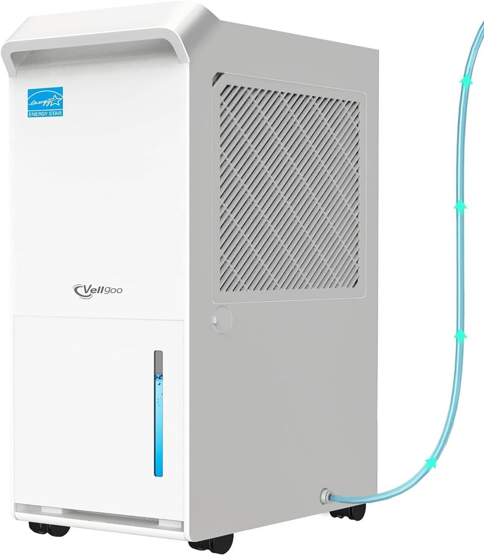 5,000 Sq.Ft Most Efficient Energy Star 2024 Dehumidifier with Pump,Vellgoo Max 100 Pint/D Smart Compressor Dehumidifier for Basement with Drain Hose, for Home,Large Rooms