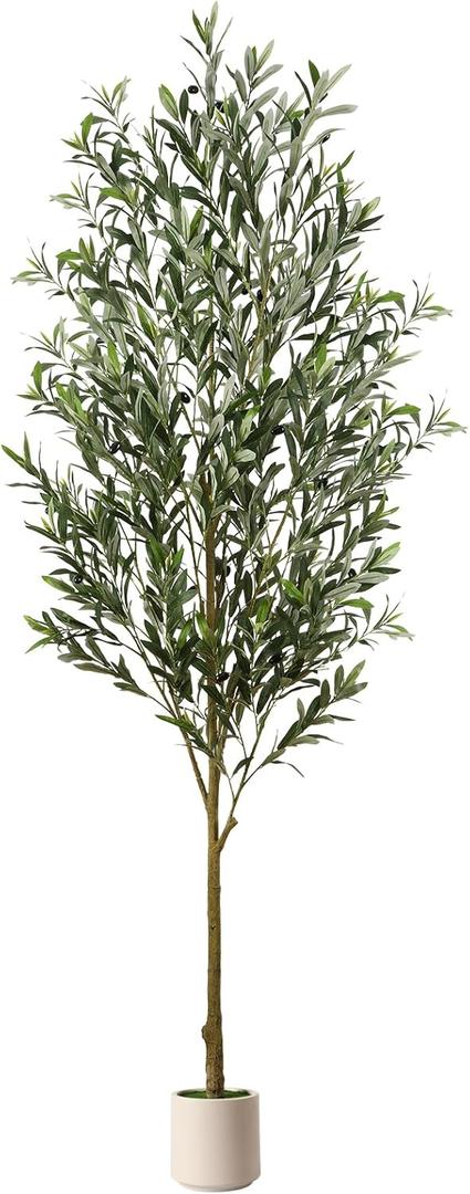 Alupssuc 7FT Artificial Olive Trees, Faux Silk Plant with Lively Artificial Trunk and Lifelike Fruits, Indoor Fake Potted Tree with White Planter for Modern Home Office Living Room Decor