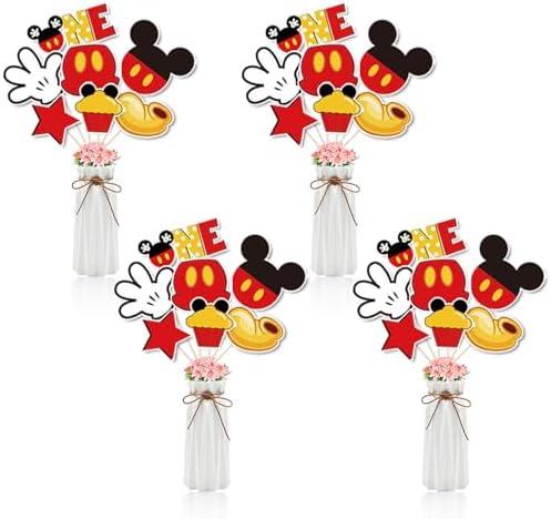 BAOOOFUL Red Mouse 1st Birthday Table Centerpieces Toppers for Kids,Red Mouse Theme Centerpiece Sticks for One Year Old Birthday Party Supplies 1st Birthday Party Decorations (28 Pcs)