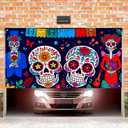 Day of The Dead Garage Door Cover 13x6Ft Dia de Los Muertos Couple Skeleton Banner Colorful Sugar Skull Garage Decoration Mexican Halloween Decor Romantic Skeleton Backdrop Decoration