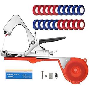 Plant Tying Machine Tomato Tape Tool Fruit Twine Tool with 21 Rolls of Tape and 1 Box of Staple for Garden Vegetable Grape Cucumber Pepper (red)