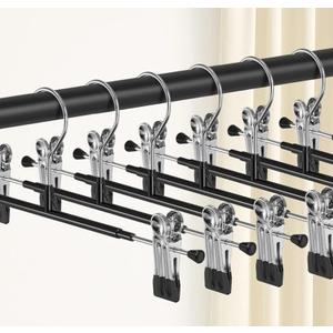 POZEAN Pants Hangers with Clips 10 Pack, 12Inch Adjustable Skirt Hangers for Women, Space Saving Non-Slip Hangers for Shorts, Jeans, Coat, Kids' Clothes (Black, 10Pack)
