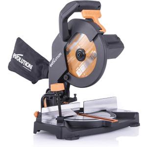 Evolution Power Tools R210CMS Compound Miter Saw, 8-1/4" Multi-Material Cutting TCT Blade Included Cuts Wood Metal Plastic & More, 45 - 45 Degree Miter & 45 Degree Bevel Angles, 1200W, 8-1/4"