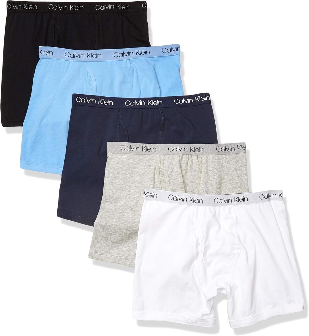 Calvin Klein Kids Boys' Modern Cotton Boxer Brief Underwear 5-Pack (Medium, Black/Grey/White/Light Blue/Navy)