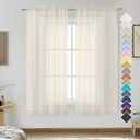 OVZME Cream Sheer Curtains 63 Inches Long 2 Panels - Soft Light Filtering Window Sheer Panels for Living Room/Bedroom, Top Dual Rod Pocket, 1 Pair, Each 42Wx63L Inches