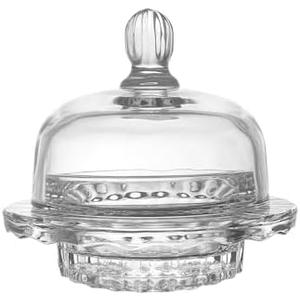 Glass Butter Dish with Lid for Countertop & Refrigerator -Optic Dome Design, Crystal Butter Dish with Lid, Lead Free& DishWasher Safe