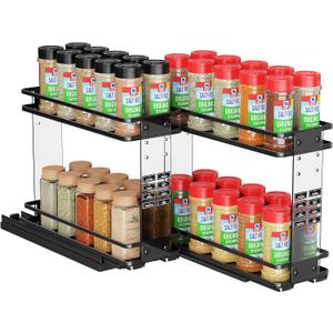 Nieifi Pull Out Spice Rack Organizer, 2 Tiers, Acrylic Transparent, Spice Organization for Cabinet, Height Adjustable, Easy to Install