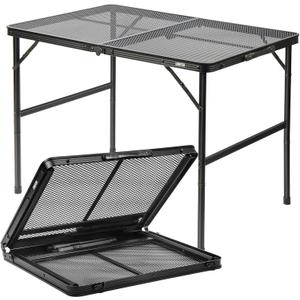 Folding Grill Table: 3x2 Ft Portable Camping Table, Lightweight Height Adjustable Metal Table with Mesh Desktop and Carrying Handle,Portable Grill Table for Camping, Picnic, Beach and BBQ, 35.4"D x 23.6"W x 26"H