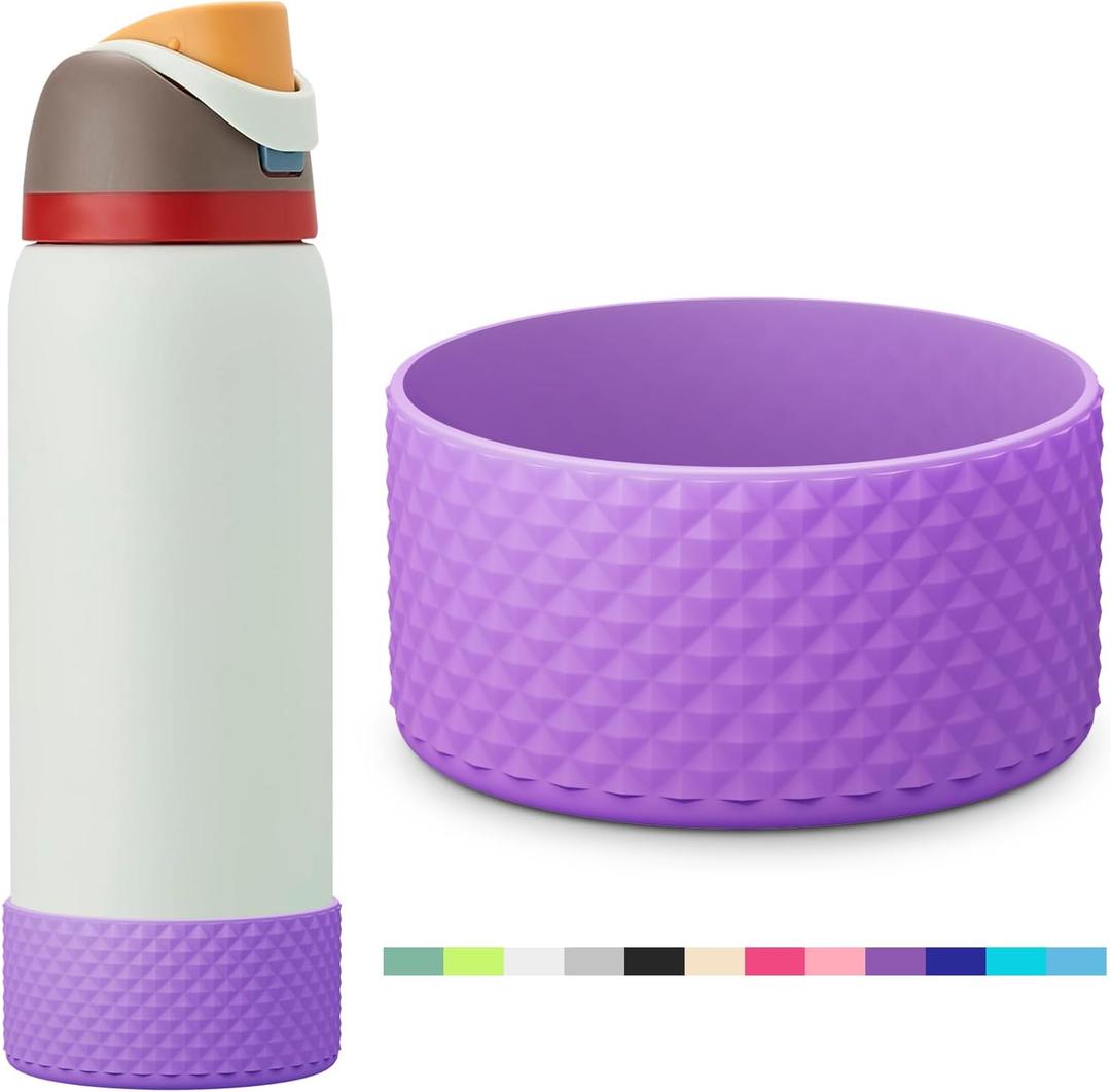 3 x yoelike Grid Silicone Boot for Owala Water Bottle, Anti-Slip Protective Sleeve for FreeSip/Twist/Flip, Bottom Bumper Cover for Watter Bottle Accessories (40 Ounces, Diamond - purple)