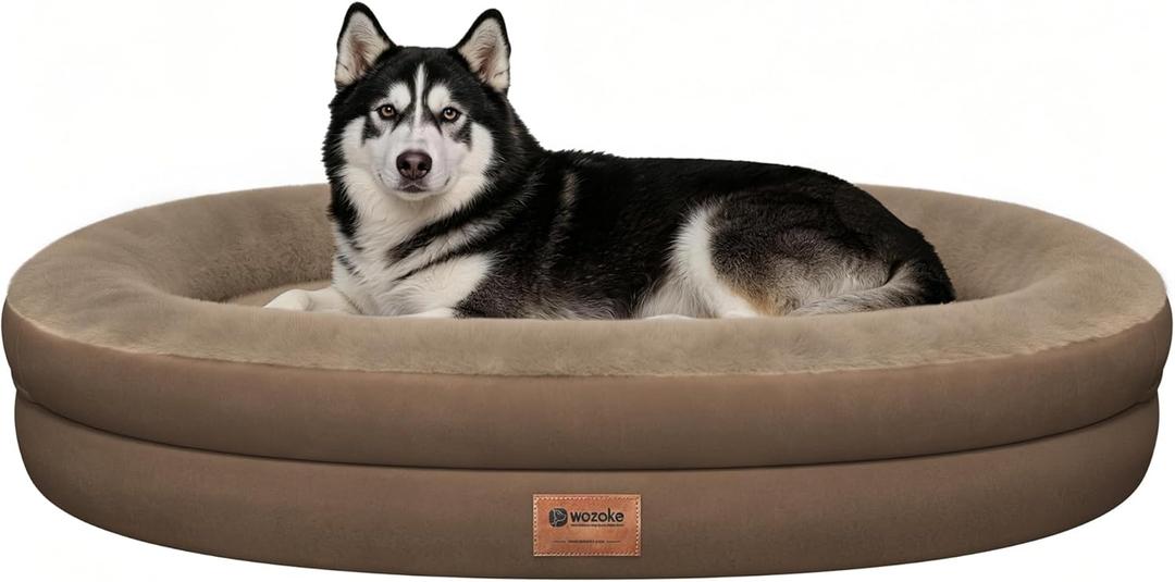 Orthopedic Dog Bed for Extra Large Dogs, XL Waterproof Dog Bed with Bolsters, Supportive Egg Crate Foam Pet Couch Bed with Removable Washable Cover & Non-Slip Bottom, Coffee
