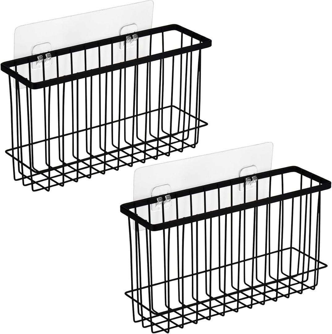 Toplife Cabinet Door Organizer Holder, Adhesive Kitchen Foil and Wrap Organizer Rack, No Drilling, Black - Set of 2