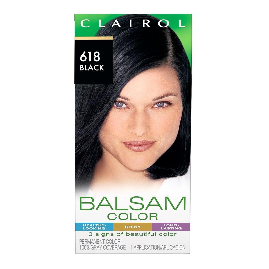 3 x Clairol Balsam Permanent Hair Dye, 618 Black Hair Color, Pack of 1