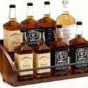 Wooden Liquor Bottle Display Shelf, 2 Step Countertop Liquor Wine Rack, Coffee Syrup Rack Organizer Mini Bar Home Retro Bar Shelf Stand for Liquor Whiskey, Spirits