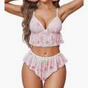Avidlove Sexy Pajamas for Women Set Sheer Lingerie Set 2 Piece Mesh Cami Shorts Nightwear Size SMALL