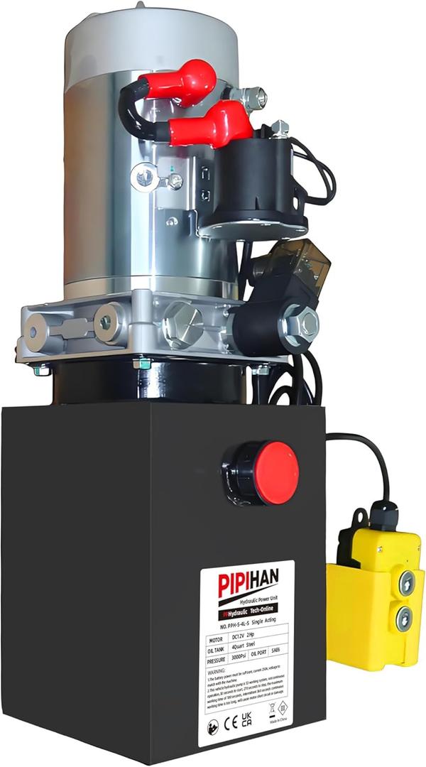 Single Acting Hydraulic Pump 4 Quart Hydraulic Power Units 12V DC Hydraulic Pump SAE#6 Connector for Dump Trailer Car Lifting