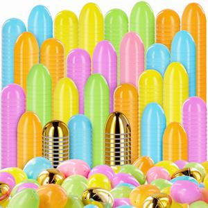 MGparty 100 PCS Easter Eggs Bulk, 2.3" Plastic Fillable Easter Eggs in Pastel Colors with 10 Golden Eggs, Empty Eggs for Egg Hunt, Easter Basket Stuffers, Party Favors and Decorations