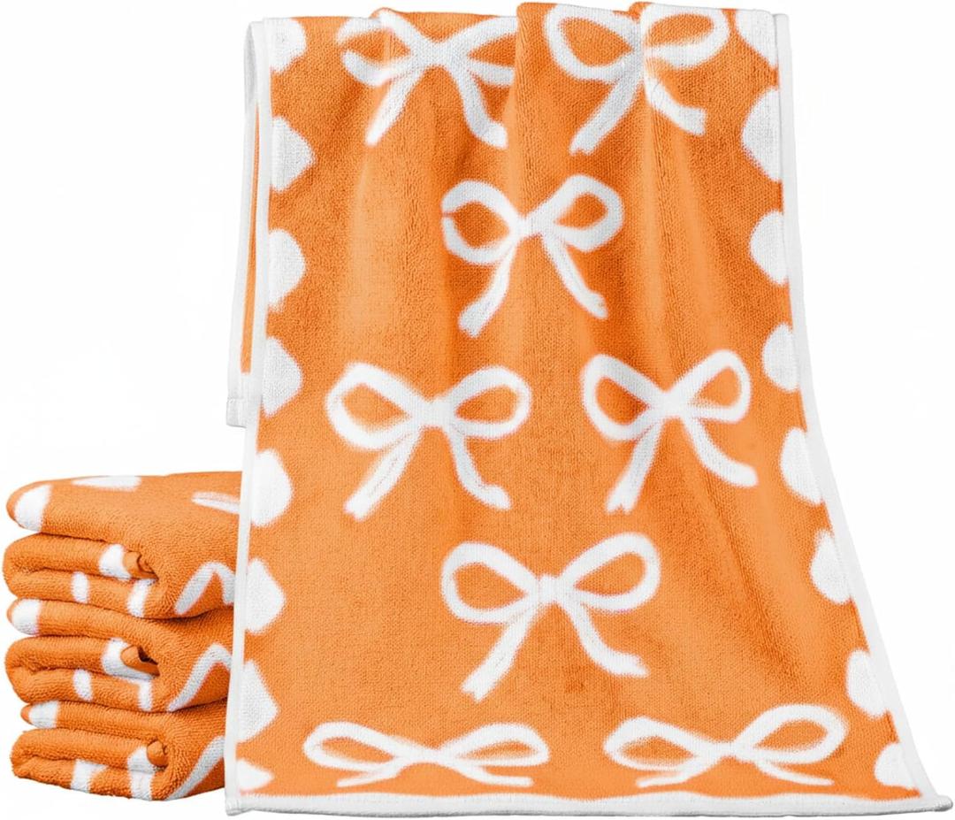 4 Pcs Fall Hand Towels for Bathroom 13 x 29'' Soft 100% Cotton Orange Bow Face Towel Thanksgiving Kitchen Decor Absorbent Preppy Bathroom Decor Bridal Shower Wedding Gift