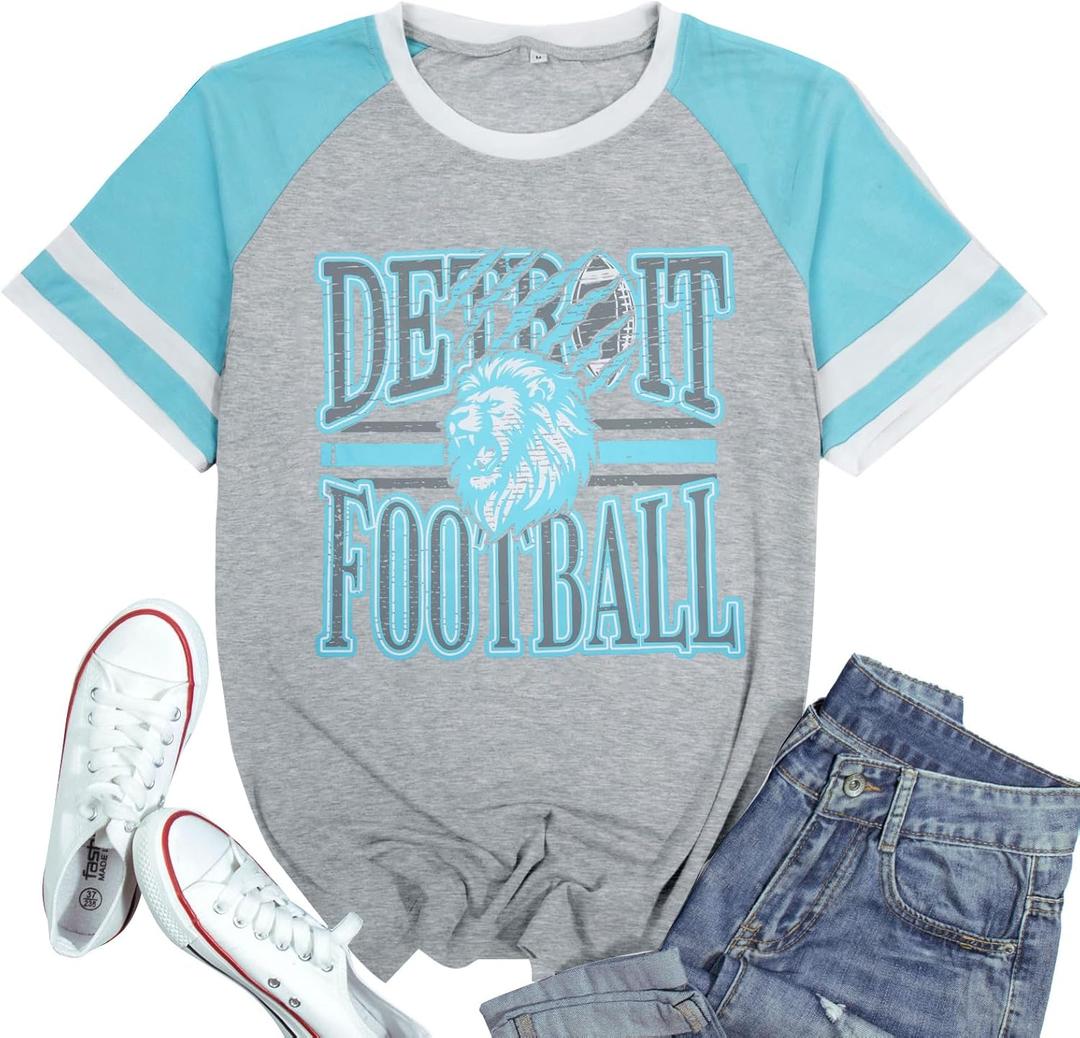 Football Shirt Women Game Day Shirts Football Team Fans Tee Sports Jersey Tops (Gray, M)