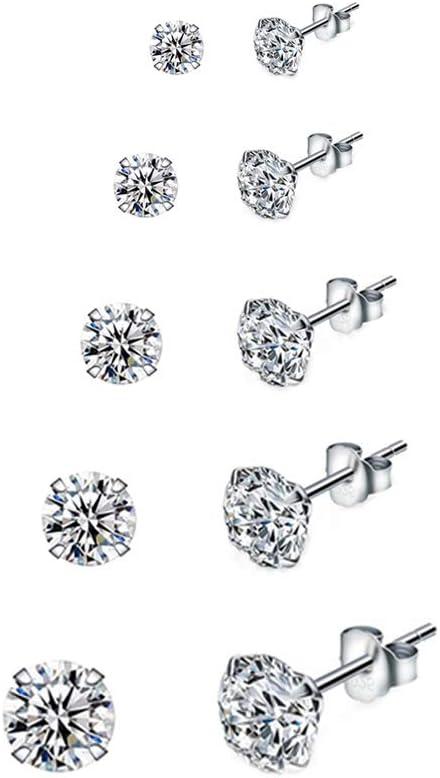 5 Pairs Earrings for Women Cubic Zirconia Diamond Earrings Set Womens Earrings Studs Hypoallergenic Earrings for Teen Girls Stud Earrings for Men 3-7mm 