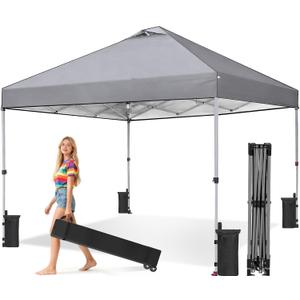 OLIXIS 10x10ft Pop Up Canopy Tent, Heavy Duty 1-Person One Push Setup, Portable Outdoor Shelter for Beach, Events, Camping Includes Rolling Carry Bag, Grey