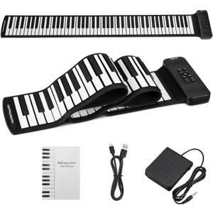 88 Keys Roll Up Keyboard Piano, Portable Electric Foldable Piano with Sustain Pedal, 14 Songs, 128 Tones, 128 Rhythms, Rechargeable & Dual BT Function, Music Gift for Beginners
