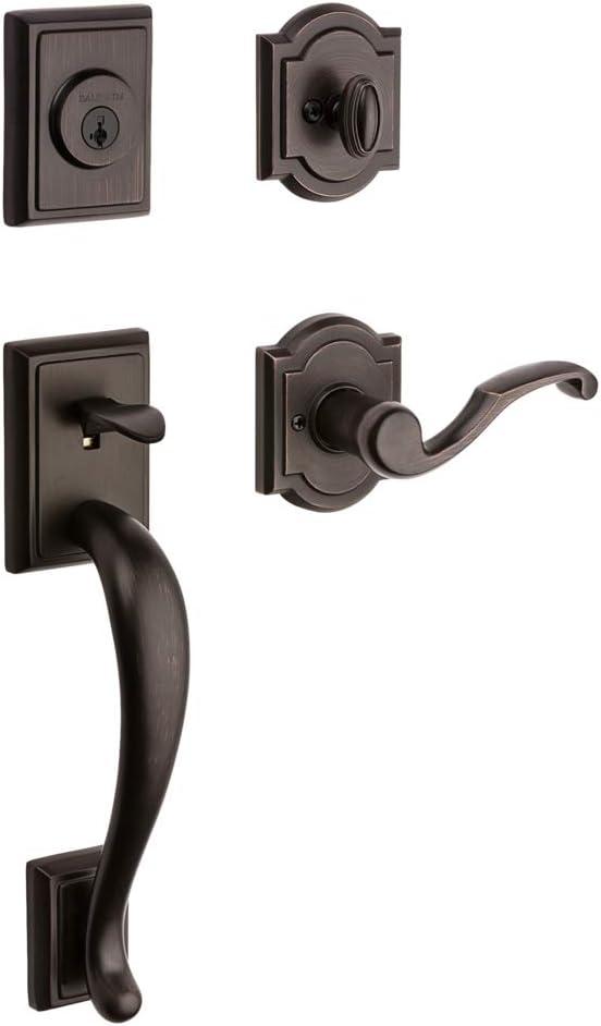Baldwin Pistoria, Front Entry Handleset with Interior Lever, Featuring SmartKey Deadbolt Re-Key Technology, in Venetian Bronze