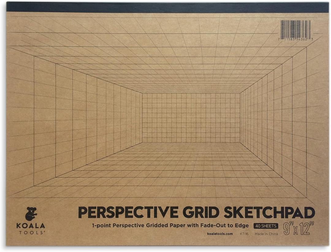Koala Tools | Drawing Perspective (1 and 2-Point) Large Sketch Pad (1 Point - 9 x 12)