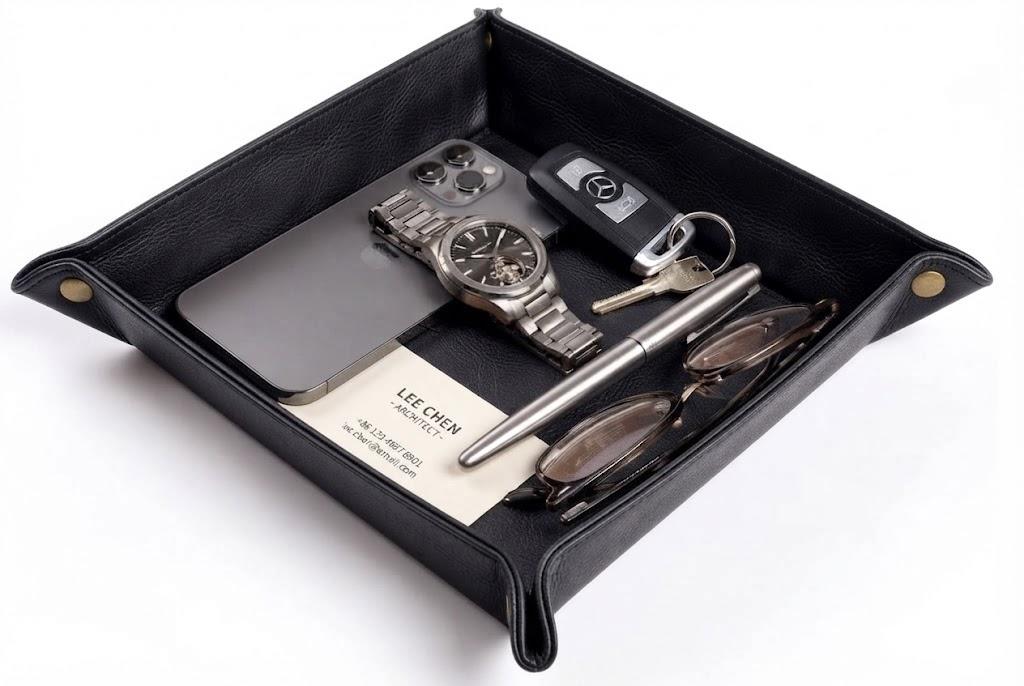 10 x CoBak Leather Valet Tray, PU Leather Catch All Tray for Entryway,Black