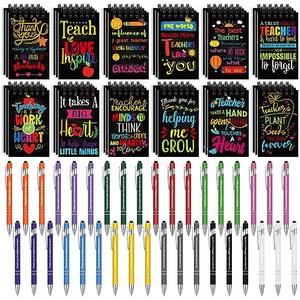Tisancy 72 Pcs Teacher Appreciation Gifts Set Teacher Pens Notebooks Motivational Ballpoint Pens Inspirational Notepads for Women Office Gift Supplies